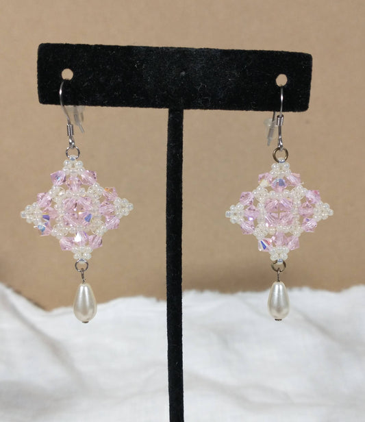 Pink and White Teardrop Pearl Earrings